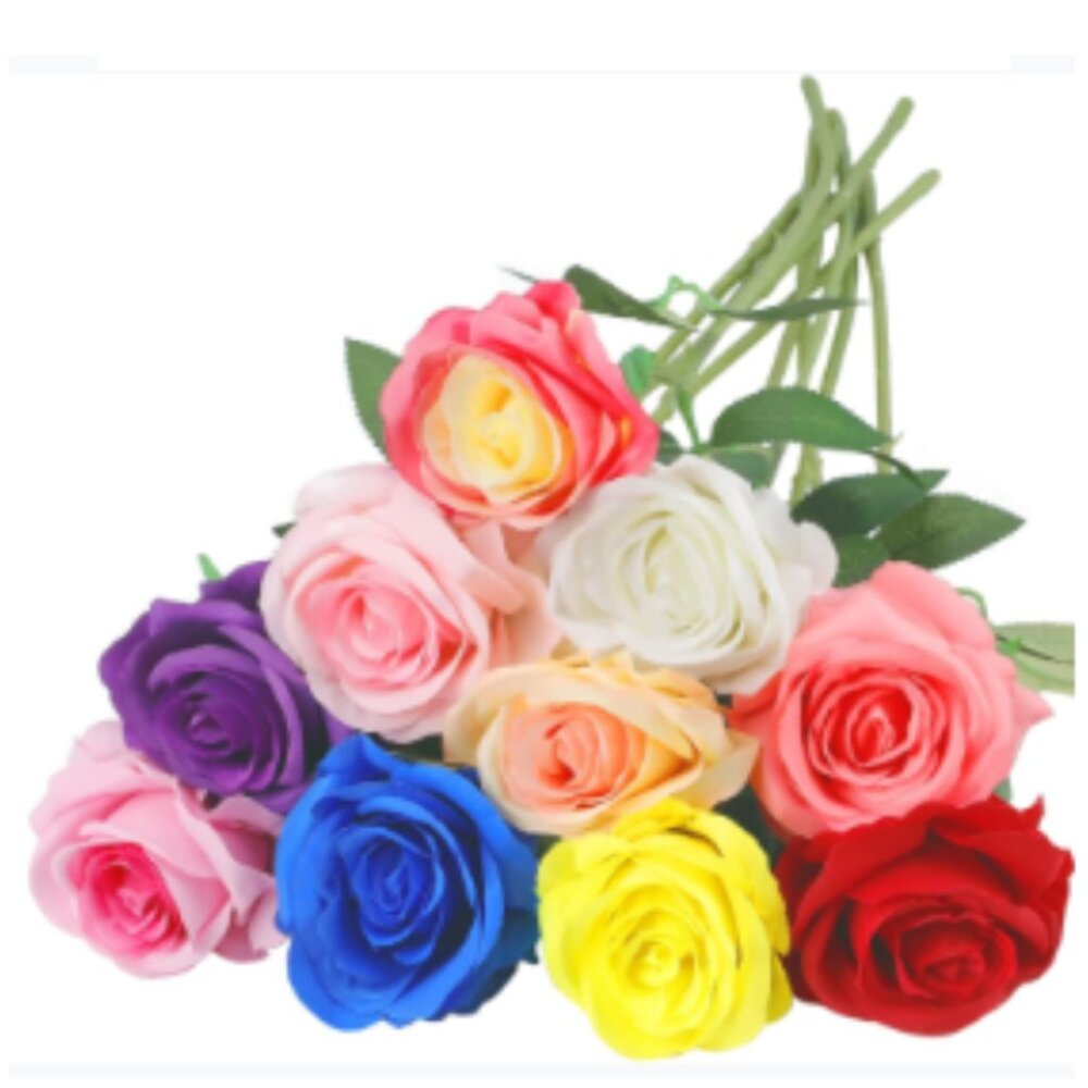 Artificial Silk Realistic Roses Fake Flowers (10 pcs)